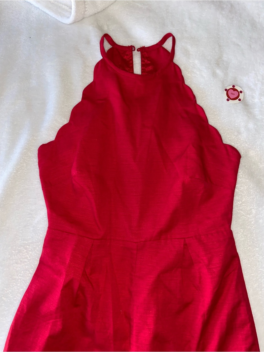 Red Scallop Halter Pants Romper